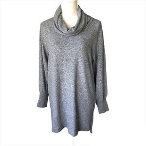 Maeve Soft Cozy Warm Gray Funnel Neck Tunic/Mini Dress Balloon Sleeve Size Small